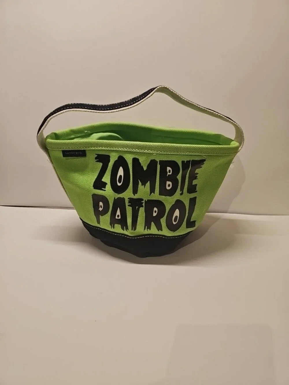 Land's End Zombie Patrol Green Canvas Halloween Kids Tote Treat Bucket Costume